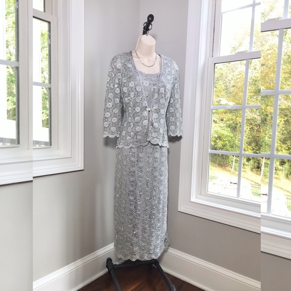 R & M Richard’s Petite Silver Mother Of Bride Jacket Dress - Women’s 10P - Picture 3 of 12